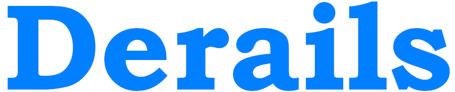 The word 'Derails' in blue serif font on white background.